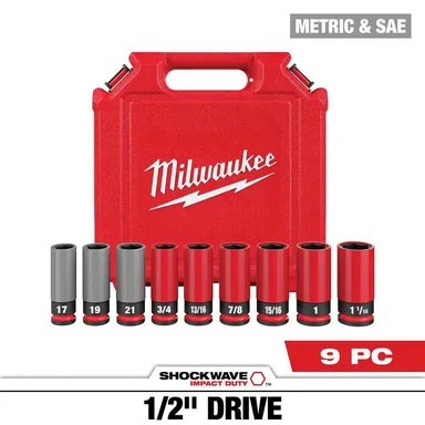 Milwaukee 49-66-7832, accessory: SHOCKWAVE Impact-Duty 1/2 in. Drive Deep SAE & Metric Lug Nut Impact Socket Set (9-Piece)