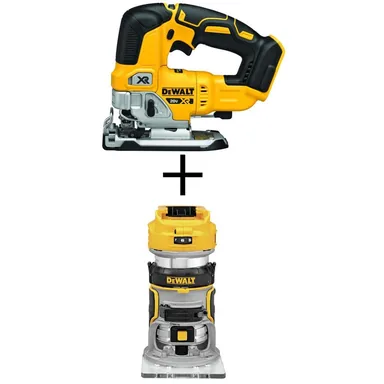 DeWalt DCS334BW600B, bundle: 20V MAX XR Cordless Brushless Jigsaw and 20V MAX XR Brushless Router (Tools Only)