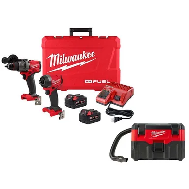 Milwaukee 3697-22-0880-20, bundle: M18 FUEL 18V Lithium-Ion Brushless Cordless Hammer Drill and Impact Driver Combo Kit w/M18 2 Gal Wet/Dry Vacuum