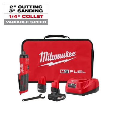 Milwaukee 3486-22, kit: M12 FUEL 12V Lithium-Ion Brushless Cordless 1/4 in. Straight Die Grinder Kit w/ (1) 2.5 Ah & (1) 5.0 Ah Battery