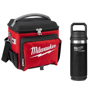 Milwaukee 48-22-8250-48-22-8382B, bundle: 22 Qt. Soft Sided Jobsite Lunch Cooler with PACKOUT Black 18 oz. Insulated Bottle with Chug Lid