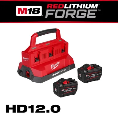 Milwaukee 48-59-1842F, accessory: M18 18V Lithium-Ion REDLITHIUM FORGE Starter Kit with Two 12.0 Ah Battery Pack and PACKOUT 6-Port Rapid Charger