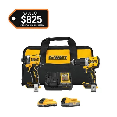 DeWalt DCK251E1QQ1, bundle: 20V XR Lithium-Ion Cordless 2-Tool Combo Kit with 4.0 Ah and 1.7 Ah Batteries and Charger (photograph from the Home Depot listing)
