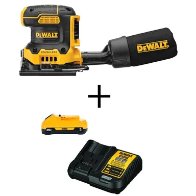DeWalt DCW200BW230C, bundle: 20V MAX XR Cordless 1/4 Sheet Variable Speed Sander, (1) 20V Lithium-Ion 3.0Ah Battery, and 12V-20V MAX Charger