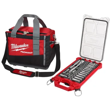 Milwaukee 48-22-9482-48-22-8321, bundle: 3/8 in. Drive Metric Ratchet and Socket Mechanics Tool Set with PACKOUT Case and Bag (32-Piece)
