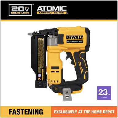 DeWalt DCN623B, bare tool: ATOMIC 20V MAX Lithium Ion Cordless 23 Gauge Pin Nailer Tool Only (photograph from the Home Depot listing)