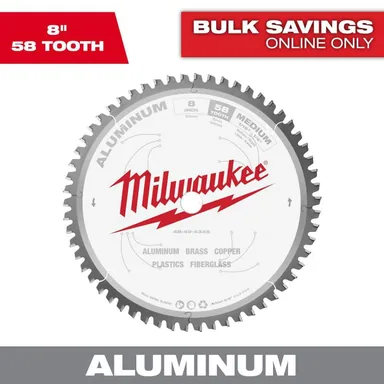 Milwaukee 48-40-4345, accessory: 8 in. x 58 Carbide Teeth Aluminum Cutting Circular Saw Blade