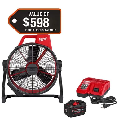 Milwaukee 0821-20-48-59-1300, bundle: M18 Brushless Cordless Hybrid 18 in. Variable Speed Fan with (1) FORGE 12.0Ah Starter Kit