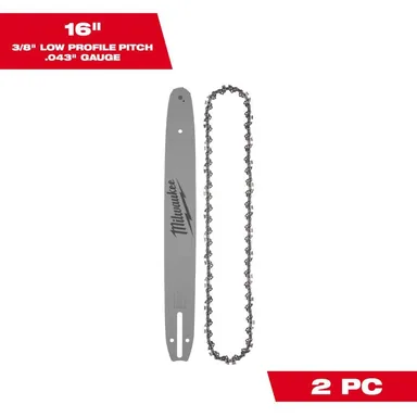 Milwaukee 49-16-2856, accessory: 16 in. Chainsaw Bar and Chain Combo with 3/8 in. LOW PROFILE Pitch, .043 in. Gauge