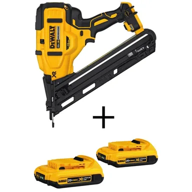 DeWalt DCN650B203, kit: 20V MAX XR Lithium-Ion 15-Gauge Cordless Angled Finish Nailer and (2) 2.0Ah Battery