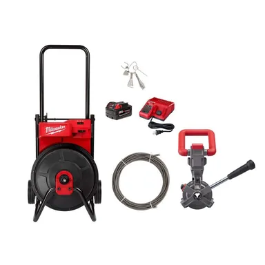 Milwaukee 2817A-21-47-53-2816, bundle: M18 18- Volt Lithium-Ion Cordless Drain Cleaning Drum Machine 3/8 in. x 75 ft. Cable Kit and Cable Drive Assembly