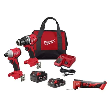 Milwaukee 3693-22CX-2626-20, bundle: M18 18V Lith-Ion Brushless Cordless Compact Hammer Drill/Impact Combo Kit (2-Tool) w/(2) Batteries & M18 Multi-Tool