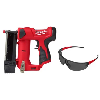 Milwaukee 2540-20-48-73-2015, bundle: M12 12-Volt 23-Gauge Lithium-Ion Cordless Pin Nailer Tool-Only with Tinted Safety Glasses Anti-Scratch Lenses