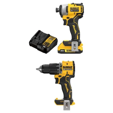DeWalt DCF809D1WCD799B, bundle: ATOMIC 20V MAX Lithium-Ion Brushless Cordless Compact 1/4 in. Impact Driver Kit and 1/2 in. Hammer Drill w/2Ah Battery