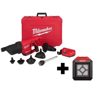Milwaukee 2572B-21-2364-20, bundle: M12 12V Lithium-Ion Cordless Drain Cleaning Airsnake Air Gun Kit with 1000 Lumens M12 Flood Light
