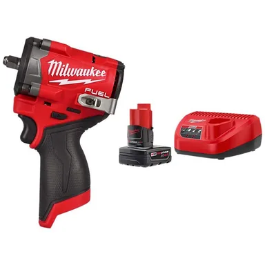 Milwaukee 2562-20-48-59-2440, bundle: M12 FUEL 12V Li-Ion Brushless Cordless Stubby 3/8 in. Impact Wrench with M12 XC Battery 4.0 Ah and Charger Starter Kit
