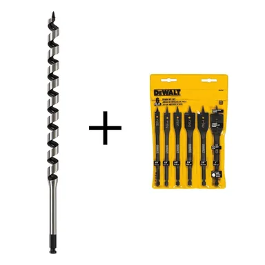DeWalt DW1685WDW1587, accessory: 7/8 in. x 17 in. Power Ship Auger Bit with Heavy-Duty Wood Boring Spade Bit Set (6-Piece)