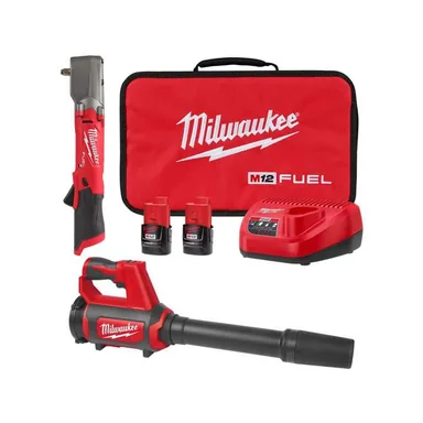 Milwaukee 2564-22-0852-20, bundle: M12 FUEL 12V Lithium-Ion Brushless Cordless 3/8 in. Right Angle Impact Wrench Kit w Two 2.0 Ah Batteries & Spot Blower
