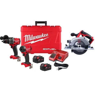 Milwaukee 3697-22-2630-20, bundle: M18 FUEL 18-V Lithium-Ion Brushless Cordless Hammer Drill and Impact Driver Combo Kit (2-Tool) w/6-1/2 in. Circular Saw