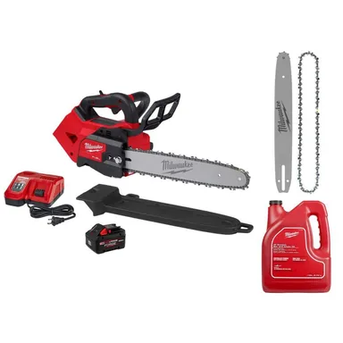 Milwaukee 2826-21T-49-16-2820-49-16-2838, bundle: M18 FUEL 14 in. Battery Top Handle Chainsaw Kit w/ 14 in. Chainsaw Bar & Chain Combo, 1 Gallon Bar & Chain Oil