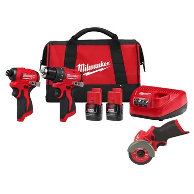 Milwaukee 3494-22-2522-20, bundle: M12 12-Volt Lithium-Ion Brushless Cordless Subcompact Drill and Impact Driver Combo Kit with 3 in. Cut Off Saw (3-Tool)