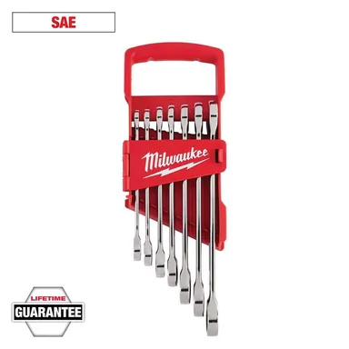 Milwaukee 48-22-9406, unpowered: SAE Combination Ratcheting Wrench Mechanics Tool Set (7-Piece)
