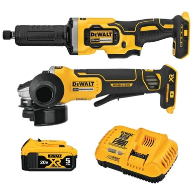 DeWalt DCK203P1, bundle: 20V MAX XR Cordless Grinder 2 Tool Combo Kit with 4.5 in. Grinder, 1-1/2 in. Die Grinder, and (1) 5.0Ah Battery