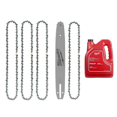 Milwaukee 49-16-2819-49-16-2820-49-16-2838, bundle: 14 in. Chainsaw Chain w/. 325 in. Low Profile Pitch &. 043 in. Gauge (3-Pack), 14 in Bar & Chain Combo, Bar & Chain Oil