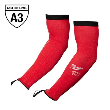 Milwaukee 48-73-9030, accessory: 16 in. Red 4-Way Stretch Cut 3 Resistant Protective Arm Sleeves (photograph from the Home Depot listing)
