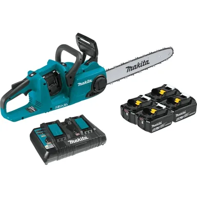 Makita XCU04PT1, kit: Makita XCU04PT1 18V X2 36V 16" Cordless Brushless Chainsaw Kit w/ 4 Batteries