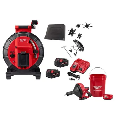 Milwaukee 3973-22-2571-21, bundle: M18 18-Volt Lithium-Ion Cordless 120 ft. Mid-Stiff Modular Pipeline Sewer Camera System Kit & M12 Drain Snake Auger Kit