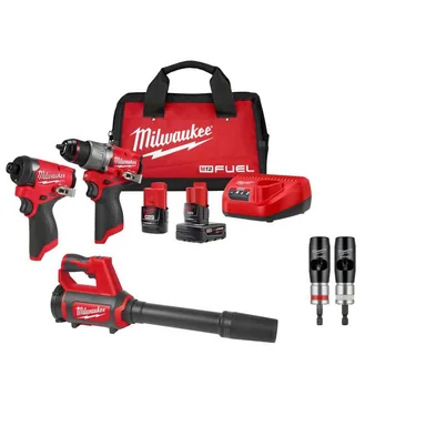 Milwaukee 3497-22-0852-20-48-32-6405, bundle: M12 FUEL 12V Cordless Hammer Drill/Impact 2-Tool Kit + M12 Compact Spot Blower + 2-Pc Wire Stripper Combo Kit