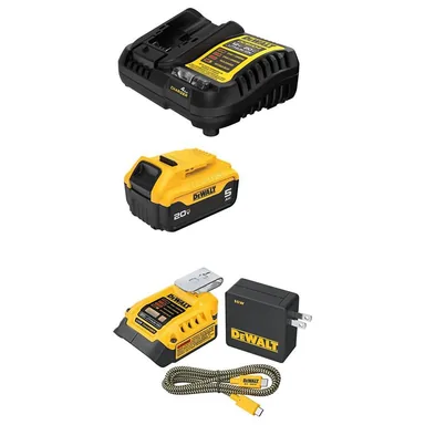 DeWalt DCB205CWDCB094K, bundle: 20-Volt MAX Lithium-Ion 5.0 Ah Battery and Charger with 20V MAX Charger and USBC Adaptor Kit