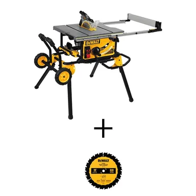DeWalt DWE7491RSW11024, bundle: 15 Amp Corded 10 in. Job Site Table Saw with Rolling Stand and 10 in. 24-Tooth Table Saw Blade
