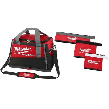 Milwaukee 48-22-8322-48-22-8183, bundle: 20 in. PACKOUT Tool Duffle Bag with Multi-Size Zipper in Red (3-Pack)