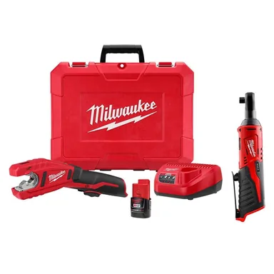 Milwaukee 2471-21-2457-20, bundle: M12 12V Lithium-Ion Cordless Copper Tubing Cutter Kit with 1.5 Ah Battery, Charger and Hard Case w/M12 3/8 in. Ratchet