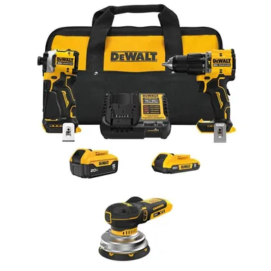 DeWalt DCK200D1P1W211B, bundle: ATOMIC 20V MAX Lithium-Ion Cordless 2-Tool Combo Kit and 5 in. Random Orbit Sander w/ 5Ah & 2Ah Batteries, Charger & Bag