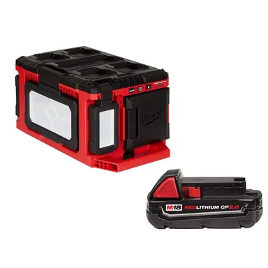 Milwaukee 2357-20-48-11-1820, bundle: M18 18-Volt Lithium-Ion Cordless PACKOUT 3000 Lumens LED Light with Built-In Charger and (1) 2Ah Battery