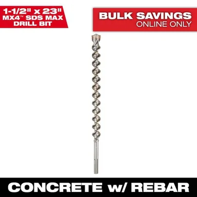 Milwaukee 48-20-8488, accessory: 1-1/2 in. x 23 in. 4-Cutter SDS-MAX Carbide Drill Bit (photograph from the Home Depot listing)