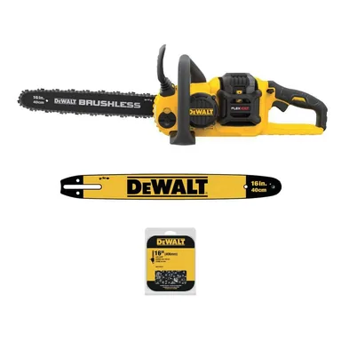 DeWalt DCCS670T1W6TB16, bundle: FLEXVOLT 60V MAX 16 in. Brushless Cordless Chainsaw Kit with (1) 2.0 Ah Battery and Charger w/Extra 16 in. Bar and Chain