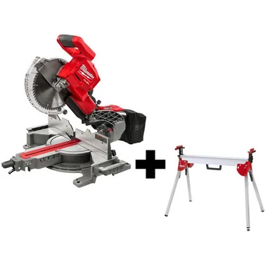 Milwaukee 2734-20-48-08-0551, bundle: M18 FUEL 18V Lithium-Ion Brushless Cordless 10 in. Dual Bevel Sliding Compound Miter Saw with Stand (Tool-Only)