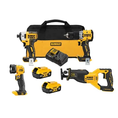 DeWalt DCK449P2, bundle: 20V Lithium-Ion Cordless Brushless 4 Tool Combo Kit with (2) 5.0Ah Batteries and Charger