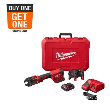 Milwaukee 2674-22C, kit: M18 18V Lithium-Ion Cordless Short Throw PEX Press Tool Kit with 3 PEX Crimp Jaws (2) 2.0 Ah Batteries and Charger