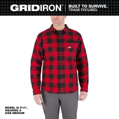 Milwaukee M551R-L, unpowered: Men's Large Red GRIDIRON Flannel Shirt (photograph from the Home Depot listing)