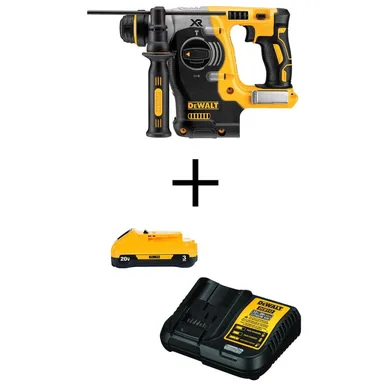 DeWalt DCH273BW230C, bundle: 20V MAX XR Cordless Brushless 1 in. SDS Plus L-Shape Rotary Hammer, (1) 20V 3.0Ah Battery, and 12V-20V MAX Charger