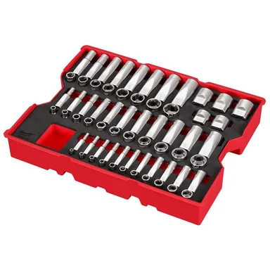 Milwaukee 48-22-0151, unpowered: 1/4 in., 3/8 in. and 1/2 in. Drive SAE 6-Point Deep Socket Mechanics Tool Set with PACKOUT Case (65-Piece) (photograph from the Home Depot listing)