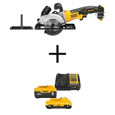DeWalt DCS571BWCB2460C, bundle: ATOMIC 20V MAX Cordless Brushless 4-1/2 in. Circular Saw, (1) 20V 6.0Ah and (1) 20V 4.0Ah Batteries, and Charger