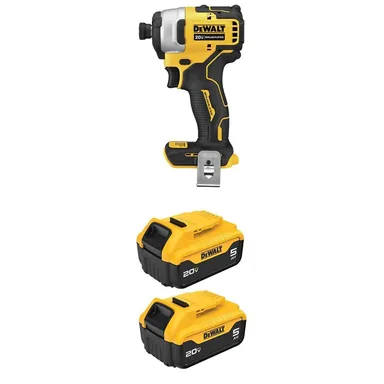 DeWalt DCF809BWCB205-2, bundle: ATOMIC 20-Volt MAX Lithium-Ion Cordless Brushless Compact 1/4 in. Impact Driver with (2) 20V MAX 5. 0Ah Battery Packs