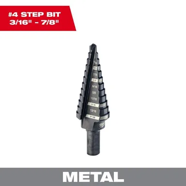 Milwaukee 48-89-9204, accessory: 3/16 in. - 7/8 in. #4 Black Oxide Step Drill Bit (12-Steps)