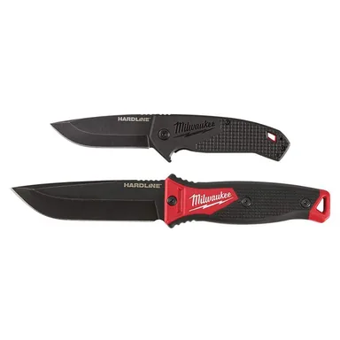 Milwaukee 48-22-1994-48-22-1928, bundle: 3 in. Hardline D2 Steel Smooth Blade Pocket Folding Knife and 5 in. Hardline AUS-8 Steel Fixed Blade Knife